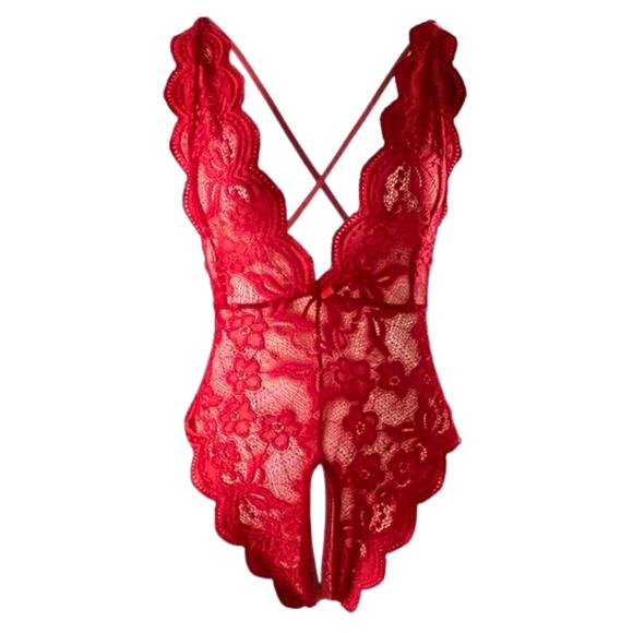 XL crotchless lingerie red lace backless teddy bodysuit soft - Picture 1 of 8